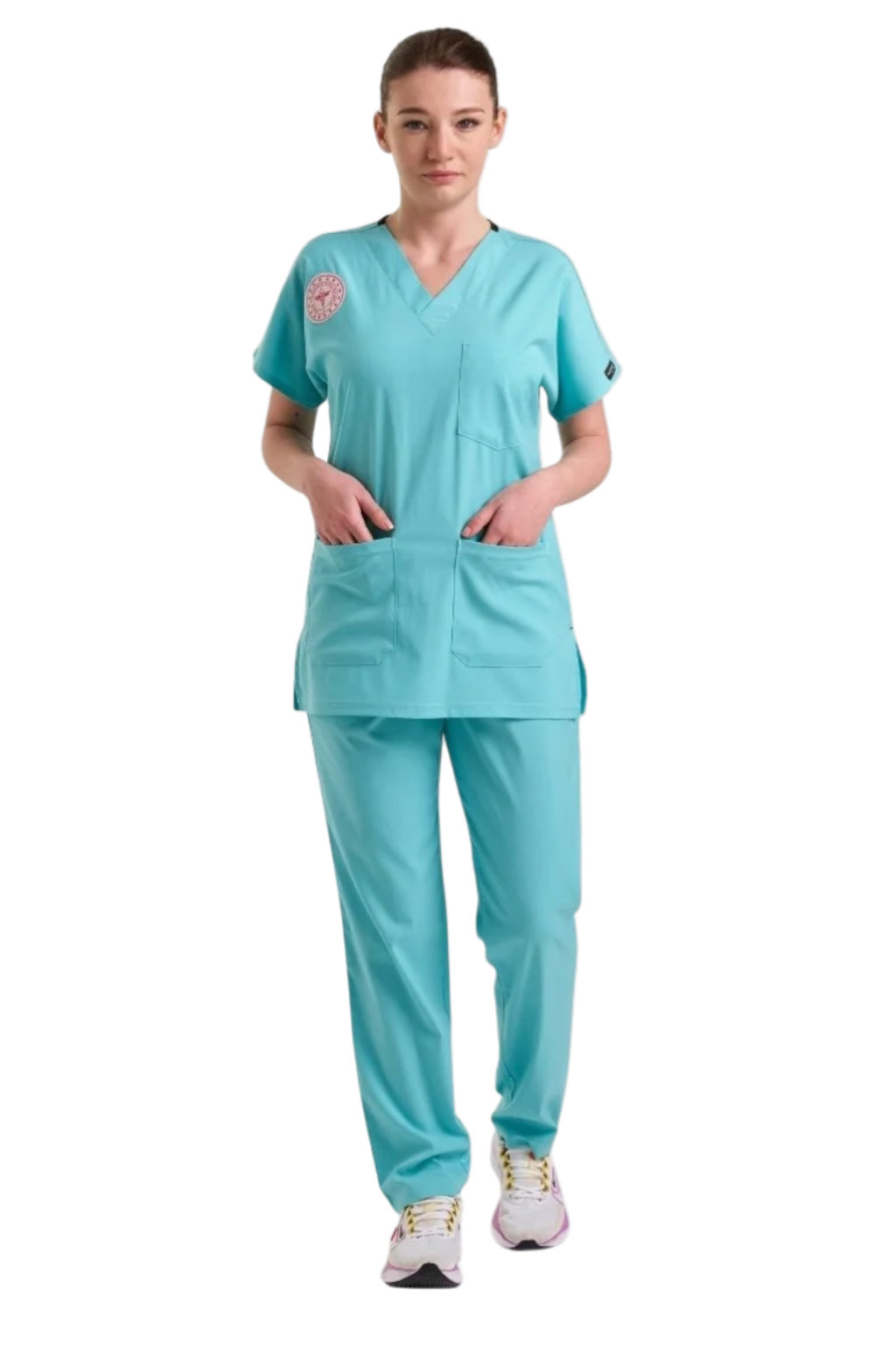 Bermuda Likralı Scrubs Takım - Bakanlık Uyumlu Aile Sağlığı Forması - Görsel 2